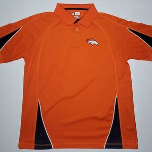 NFL Team Apparel Denver Broncos Mens Orange and Blue Short Sleeve Polo Size XL